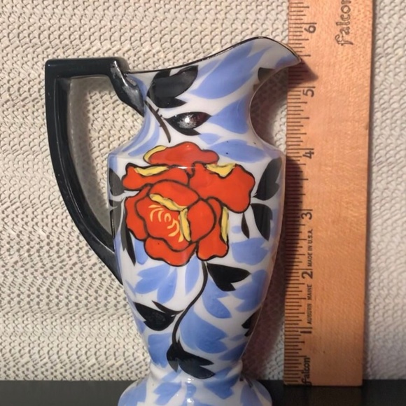 Vintage Hand Painted Made in Japan Lusterware Floral Vase.  Opalescent Rimmed - Picture 5 of 10